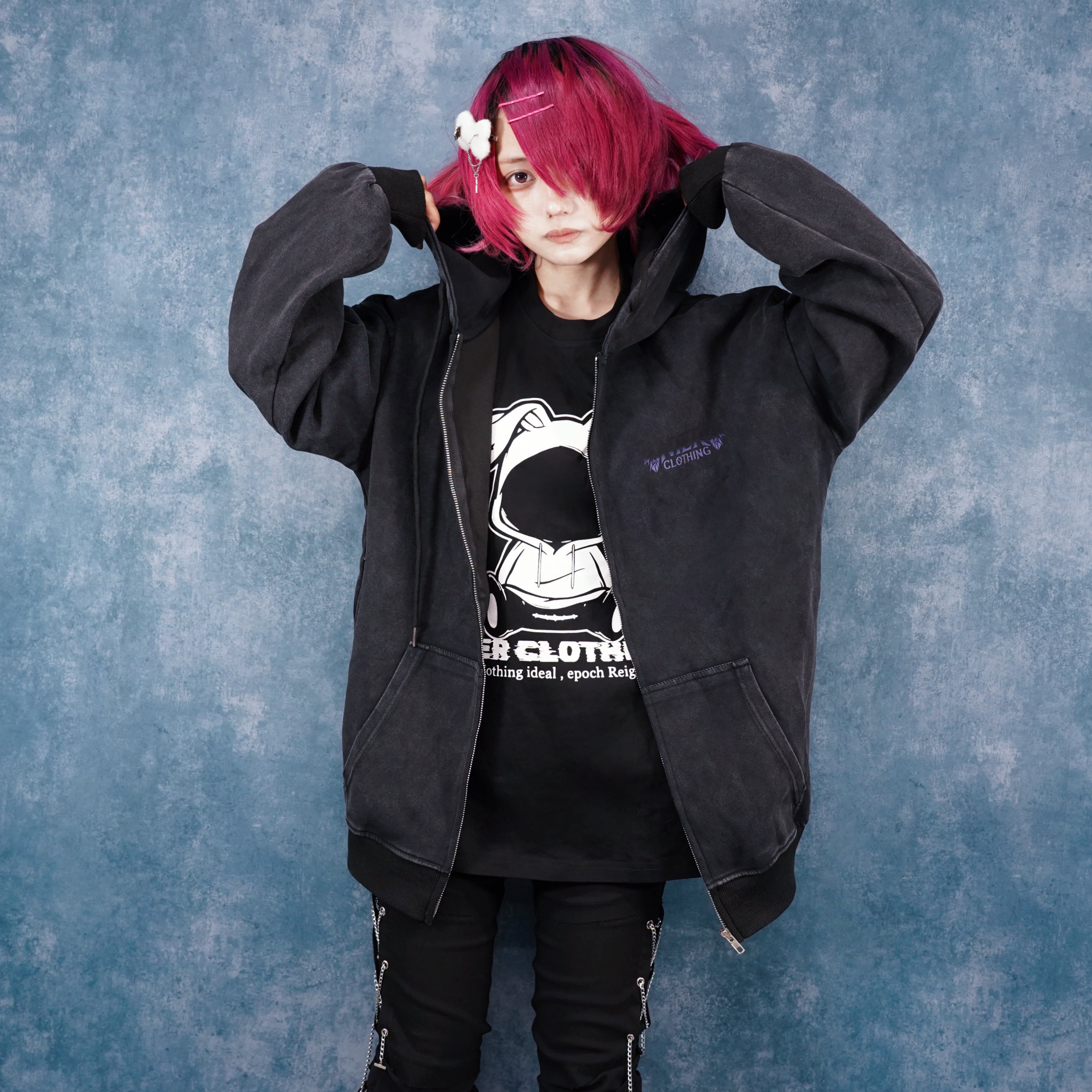 週末半額プレゼント新作祭》WASHED SHADOW ZIP HOODIE【BACK WING