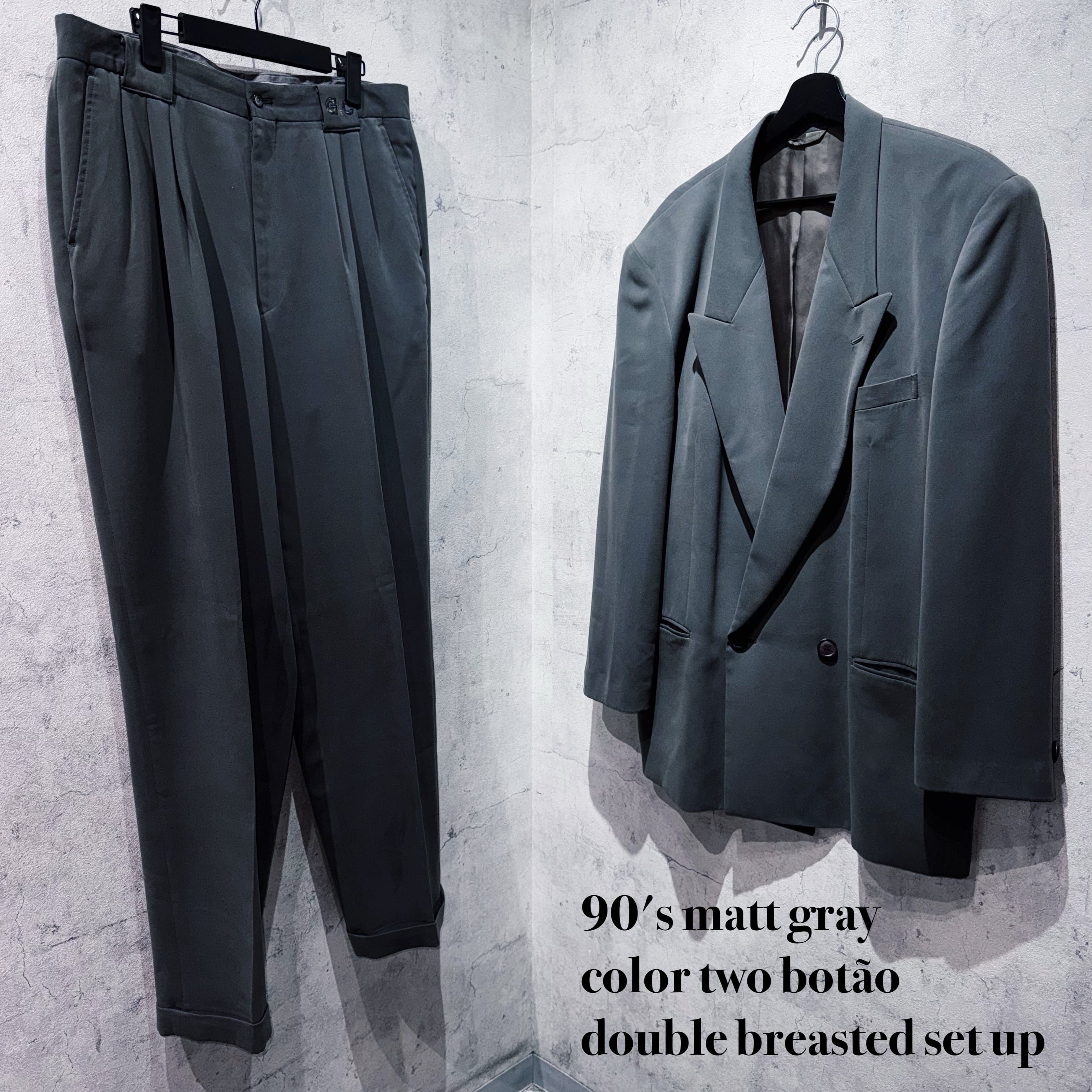 90's matt gray color two botão double breasted set up