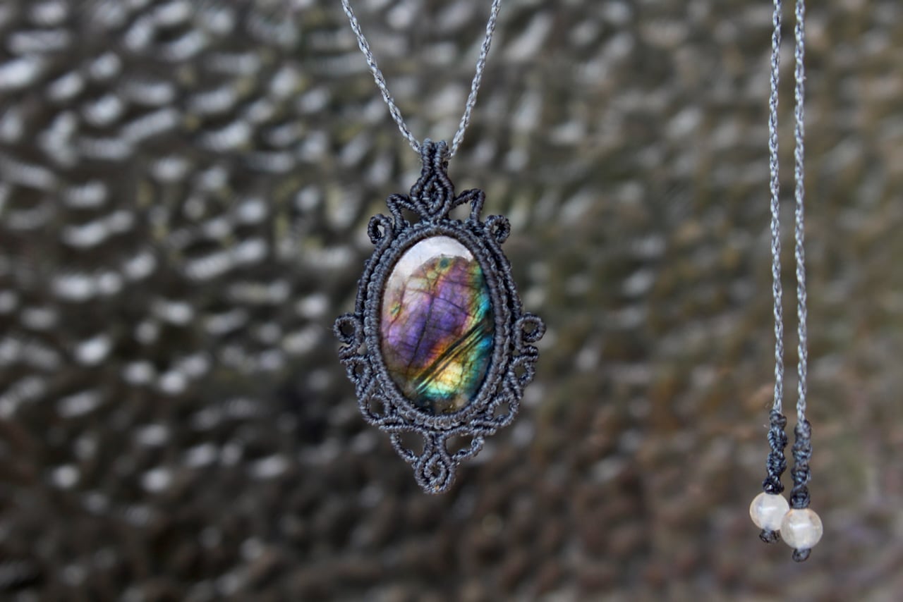 Multi Purple Labradorite micro macrame pendant