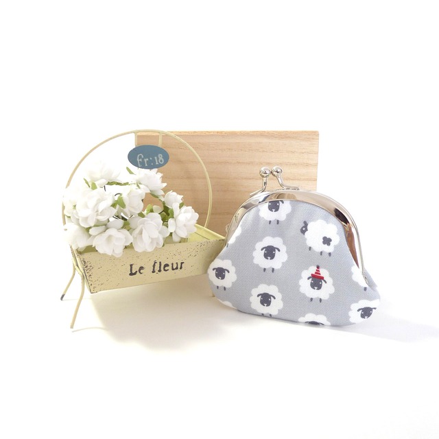ミニ がま口小銭入れ ヒツジ柄 グレー コインケース ひつじ G107