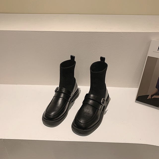 ソックス ブーツオータムウィンターレッドブラックスタイルショート 靴 シューズ 秋物 冬物 ラウンドトー タイツ ストッキング フェイクシューズ69308380669