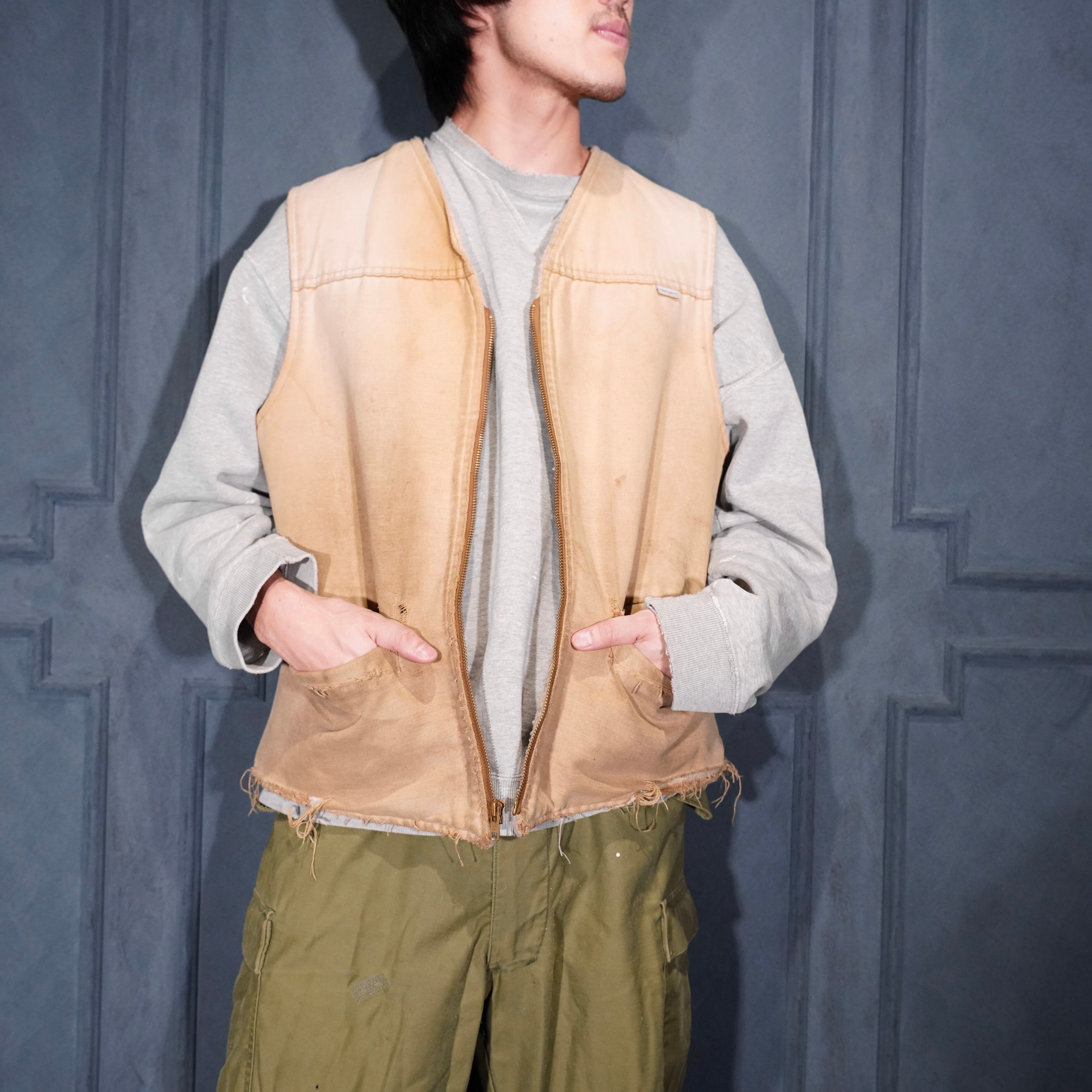 80's USA VINTAGE Carhartt BORO FADED DESIGN ZIP UP DUCK VEST/80