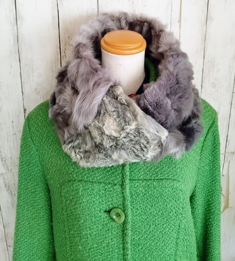 ブルーアイリスミンクファー着脱可能リボン付き長方形底トートバッグ