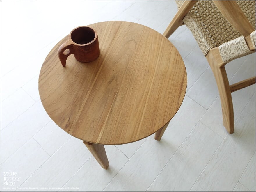 チーク無垢材 サイドテーブルOkt 丸テーブル コーヒーテーブル 花台 飾り棚 ナチュラル 世界三大銘木 Φ45 x 50cm