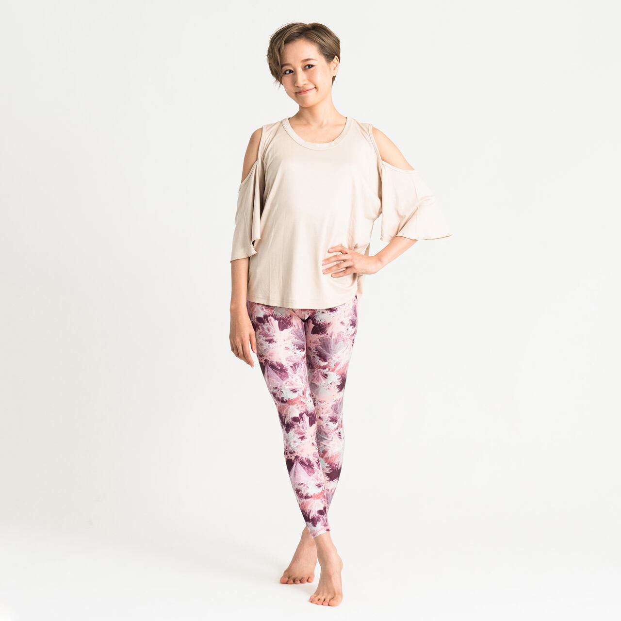 カットオフショルダー Tシャツ Yoga Cut Off Shoulder Tee Shirt An009 Marbsmile