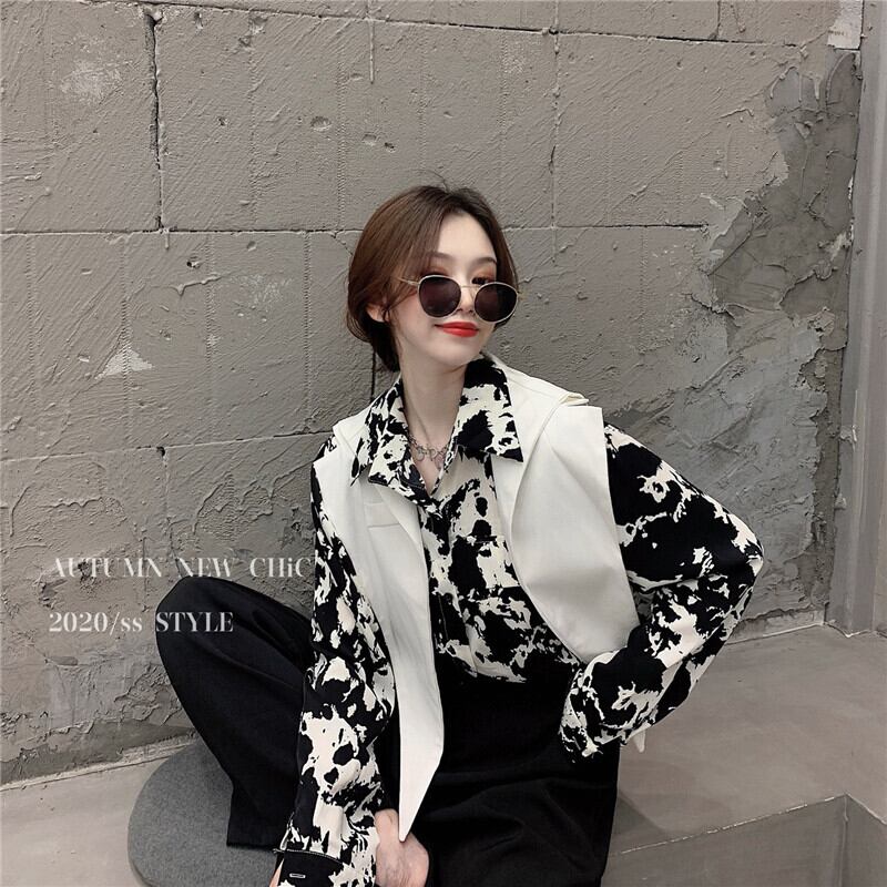 センスインク絞り染め長袖シャツトップス女性の2020年秋新しいミドル丈ニッチルーズシャツ ブラックストロベリース32082789996