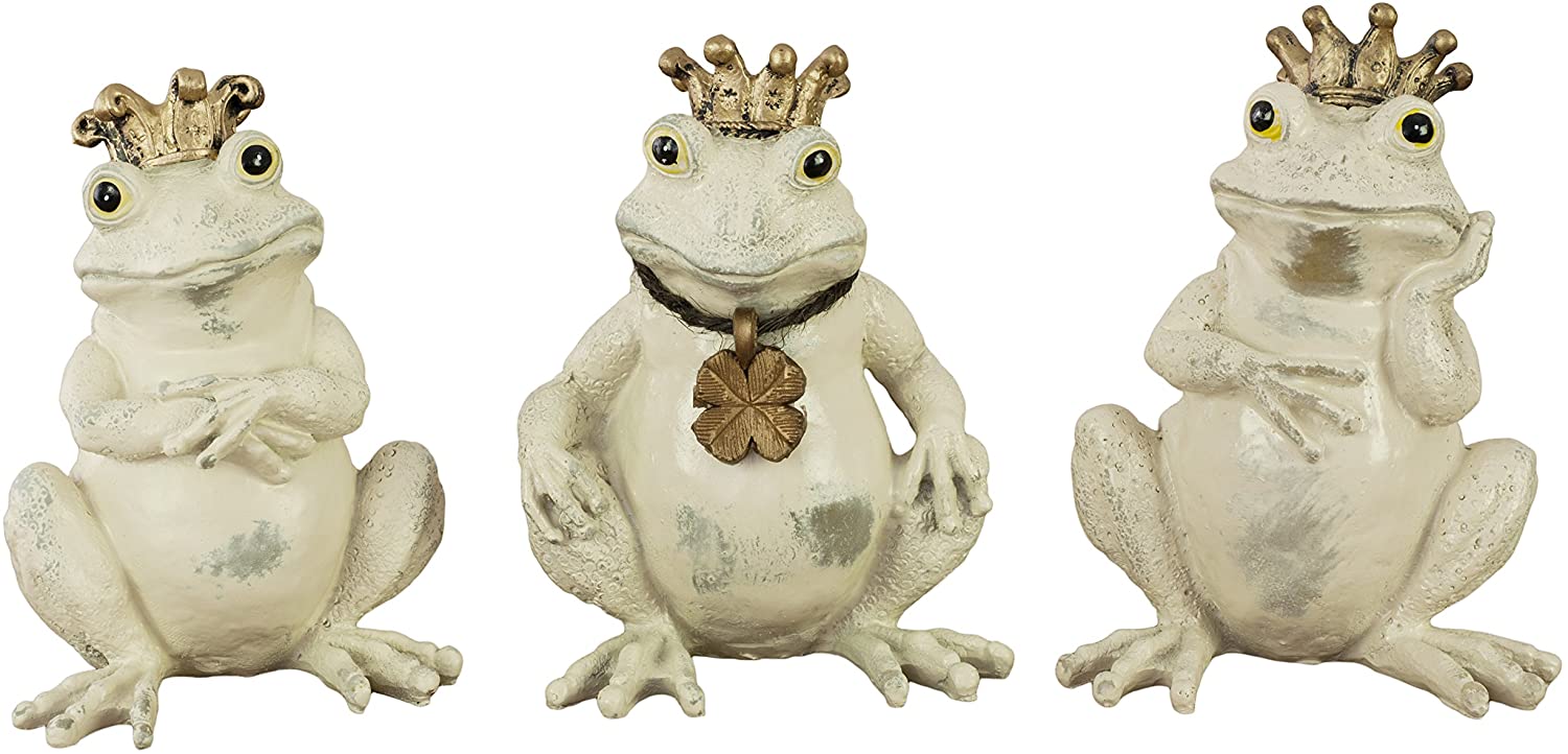 王冠をかぶった3匹のカエルが楽しそうな オブジェ 置物 1体約8×8.5×高