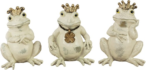王冠をかぶった3匹のカエルが楽しそうな オブジェ 置物 1体約8×8.5×高さ12cm おしゃべりをしているようなユニークな姿でお庭・玄関・お部屋を楽しくしてくれそう エンヴェールヘルック(R)