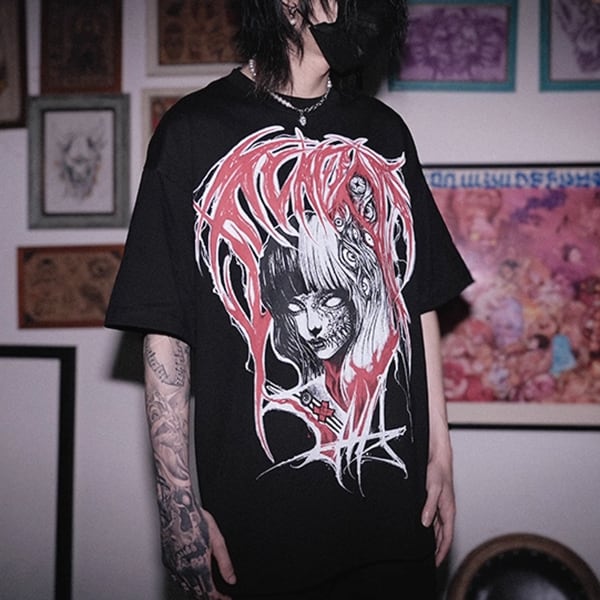 アビスガールメタルフォントグラフィックショートスリーブカットソー(ruf_02333)