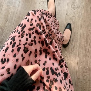 pink leopard print a-line skirt<sk1009930>