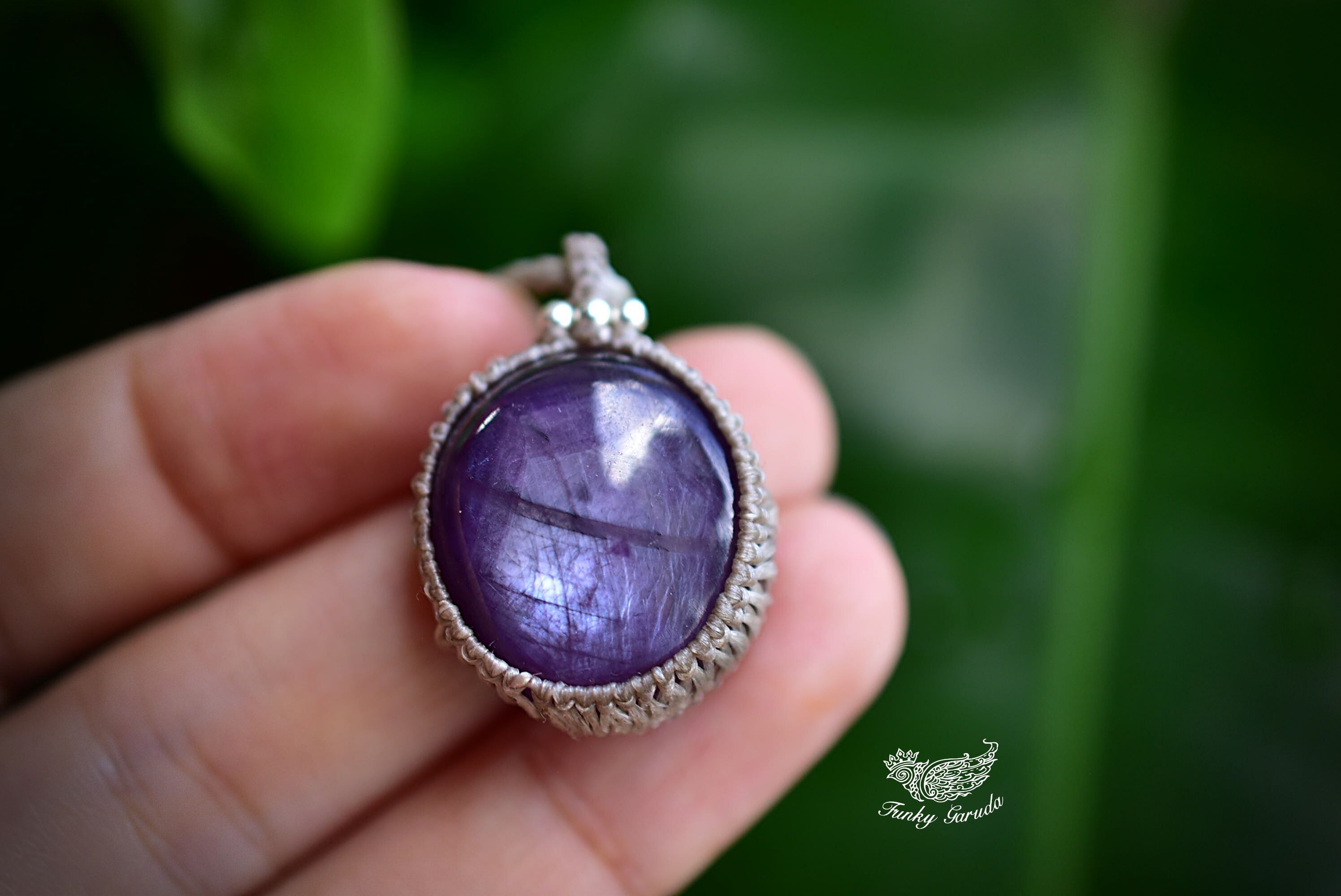 パープルシラー★43ctルビー シンプルマクラメペンダント rubyy004