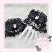 ♡【受注生産】No.3 姫系クリスタルドロップ 大人かわいい姫系リボンカフス／お袖留め black×pink ♡