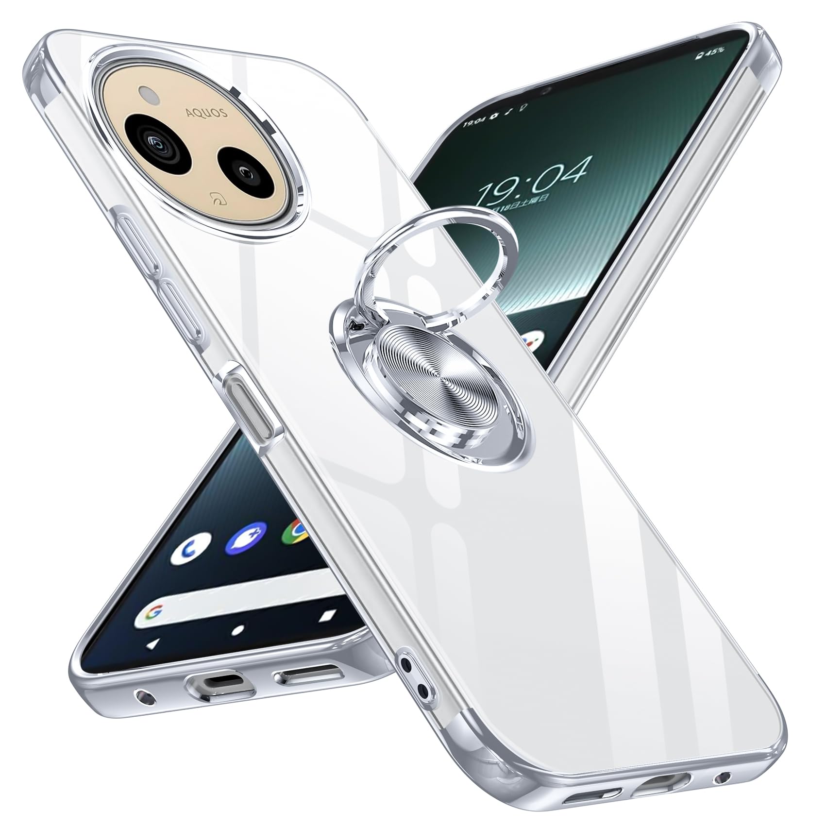 WYEPXOL 対応AQUOS R10 用ケース リング付き SH-51F ケース クリア 耐衝撃 衝撃吸収 tpuシリコン 軽量 薄型 メッキ加工