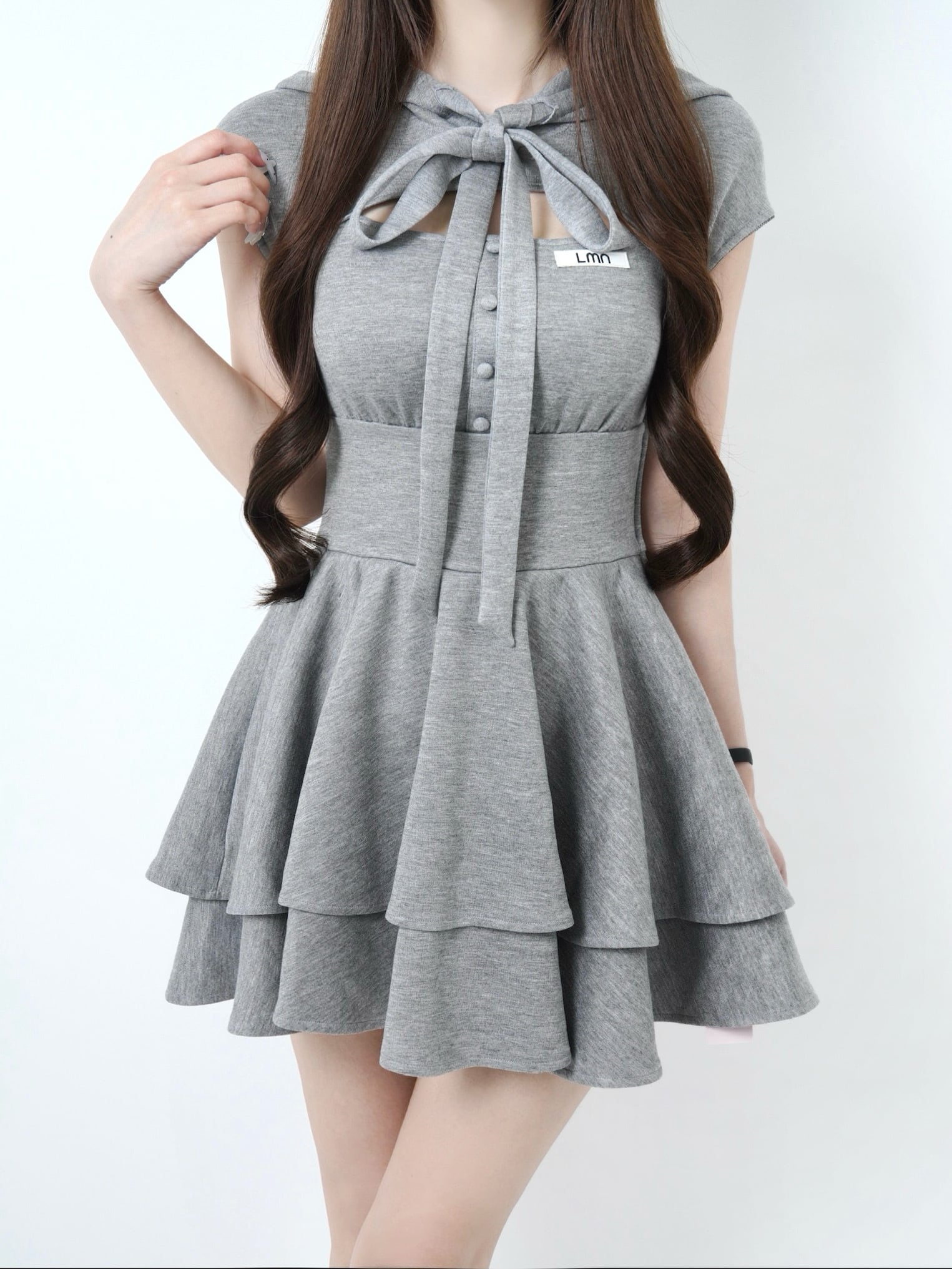 Ribbon hood flare onepiece【グレー】 | Lumignon
