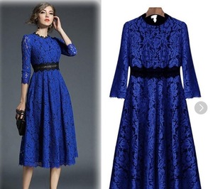 送料無料 未使用 発表会 舞台衣装 パーティ フォ－マル 刺繍 総レ－ス ミモレ丈 ワンピ－ス 9号 M [OPN1201]