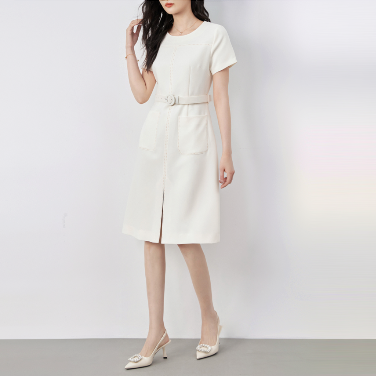 A-line dress with waist belt 00073