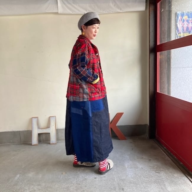 快晴堂 レディース スカート マルチデニムのパッチワーク