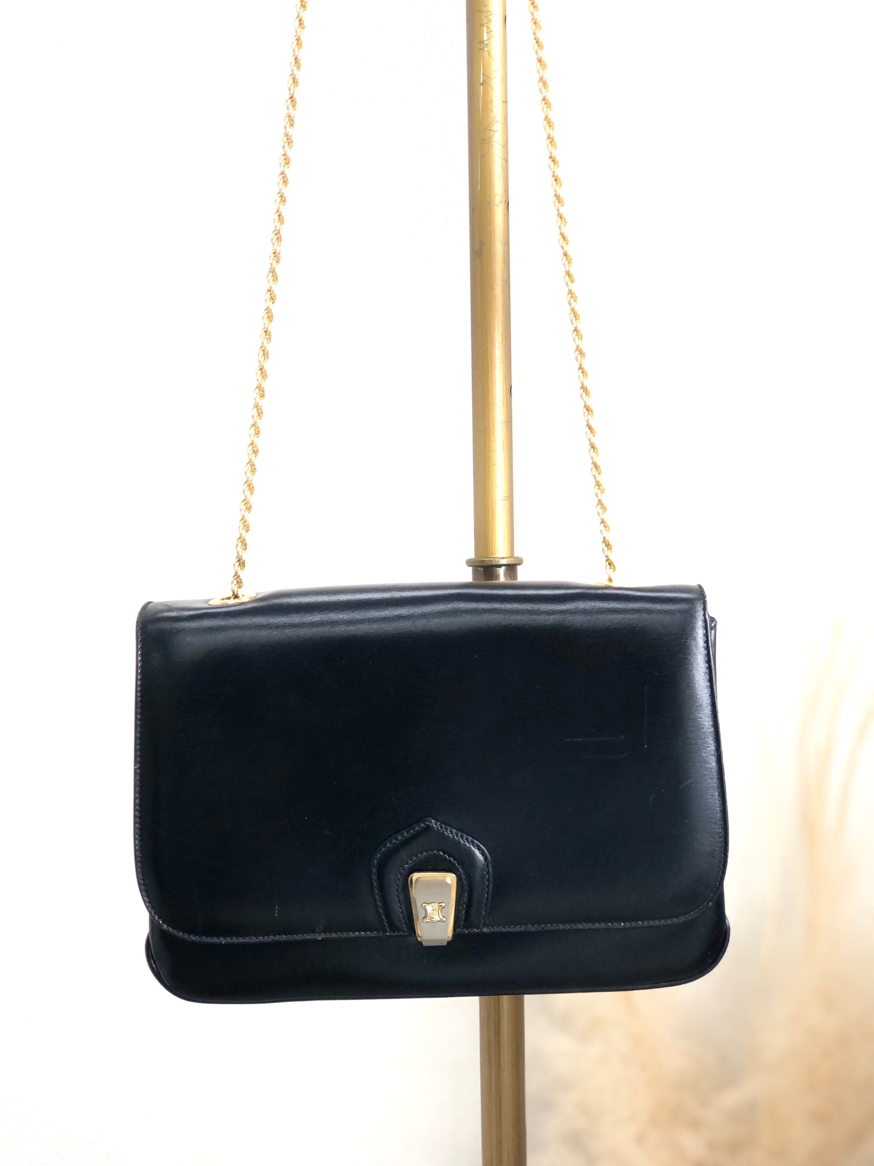 CELINE セリーヌ ショルダーバッグ ブラック ブラゾン レザー チェーンショルダー vintage ヴィンテージ オールド 8tu6wa