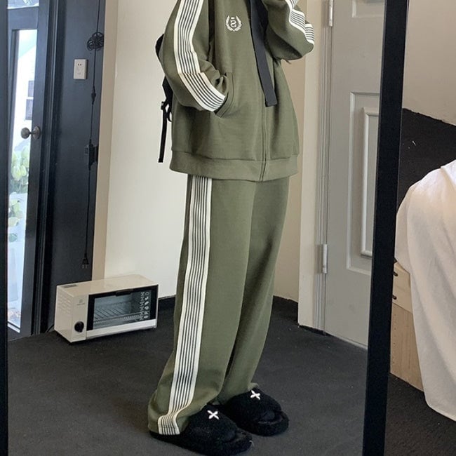 ライン ジャージ セットアップ レディース 韓国 ファッション グリーン