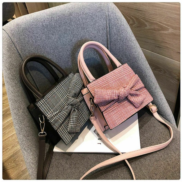 ミニドットリボンバッグ 2way ハンドバッグ ショルダーストラップ付き  