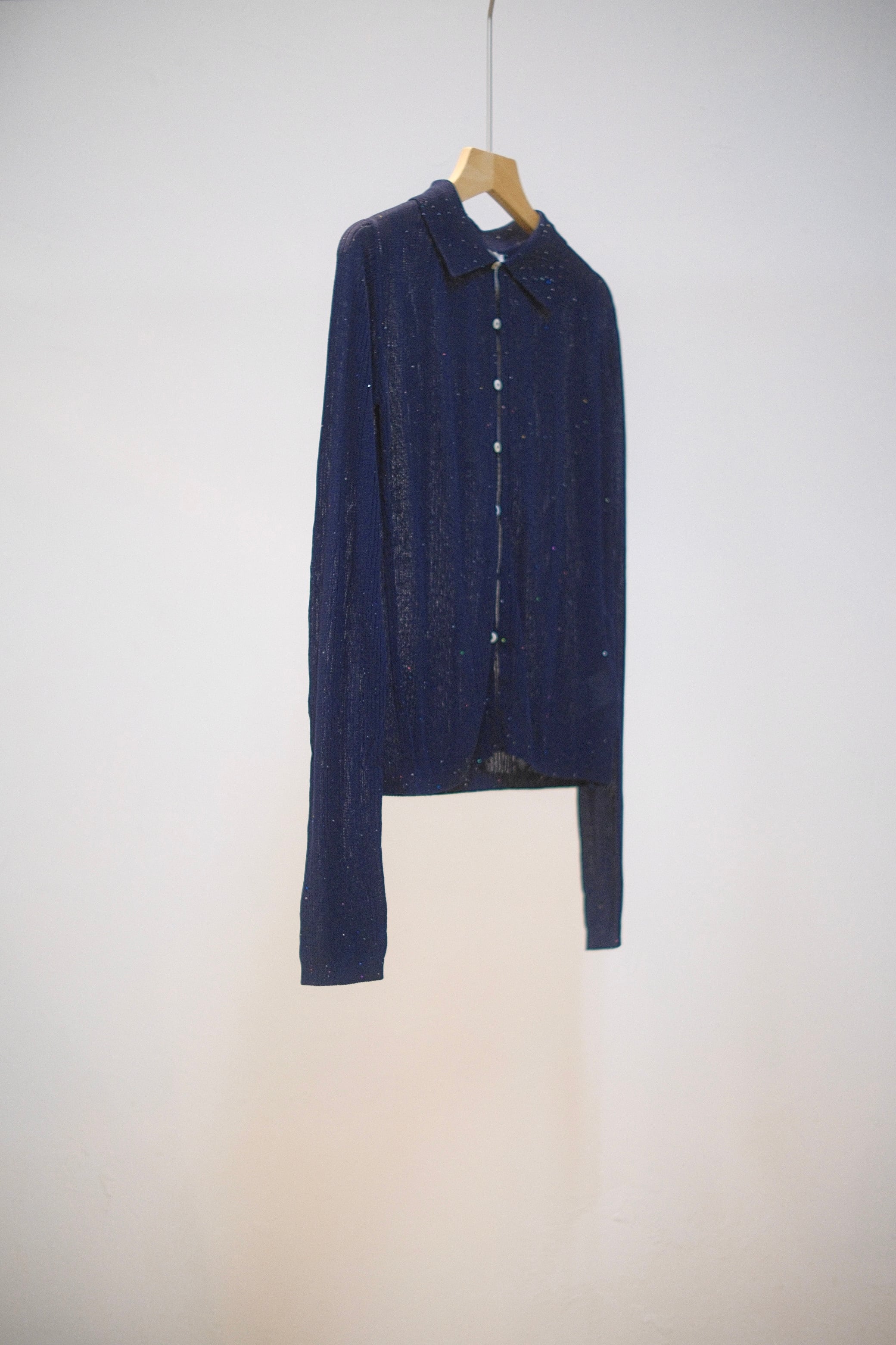 Random Rib Sequin Sheer Polo Knit Shirts / NAVY | kiddo.com