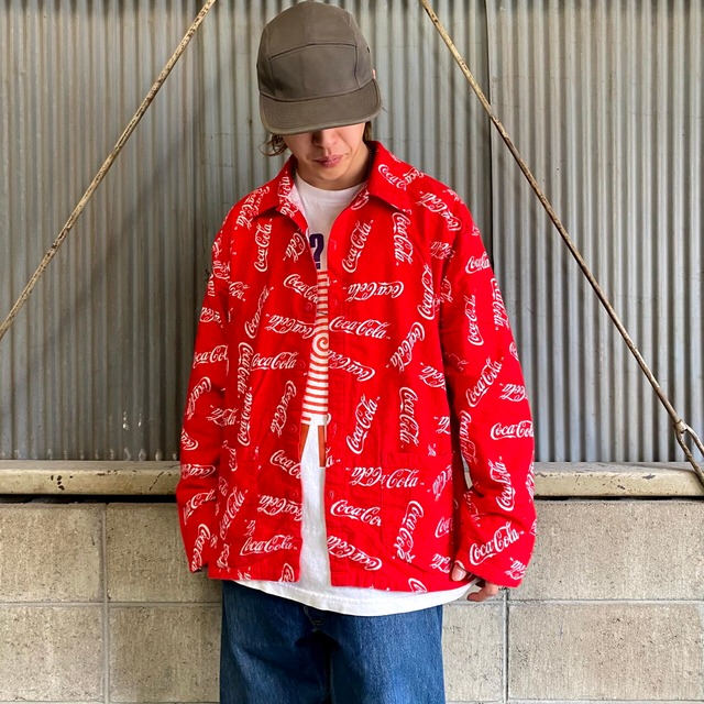 Coca-Cola コカ・コーラ ロゴ プリントネル 長袖 総柄シャツ メンズXL 