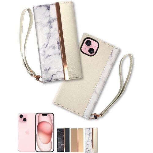 シズカウィル iPhone 15 用 手帳型 ケース カバー アイファンデ スマホケース ストラップホール ストラップ付 1個入り WHITE 2254