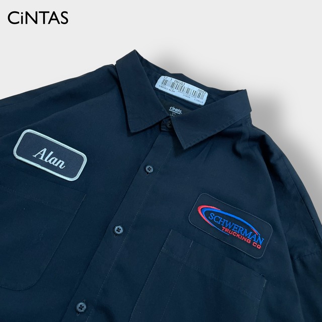 CiNTAS HAITI製 ワークシャツ 長袖 ワッペン 3XL ビッグサイズ ワーク系 企業ロゴ 企業系  シンタス 黒 US古着