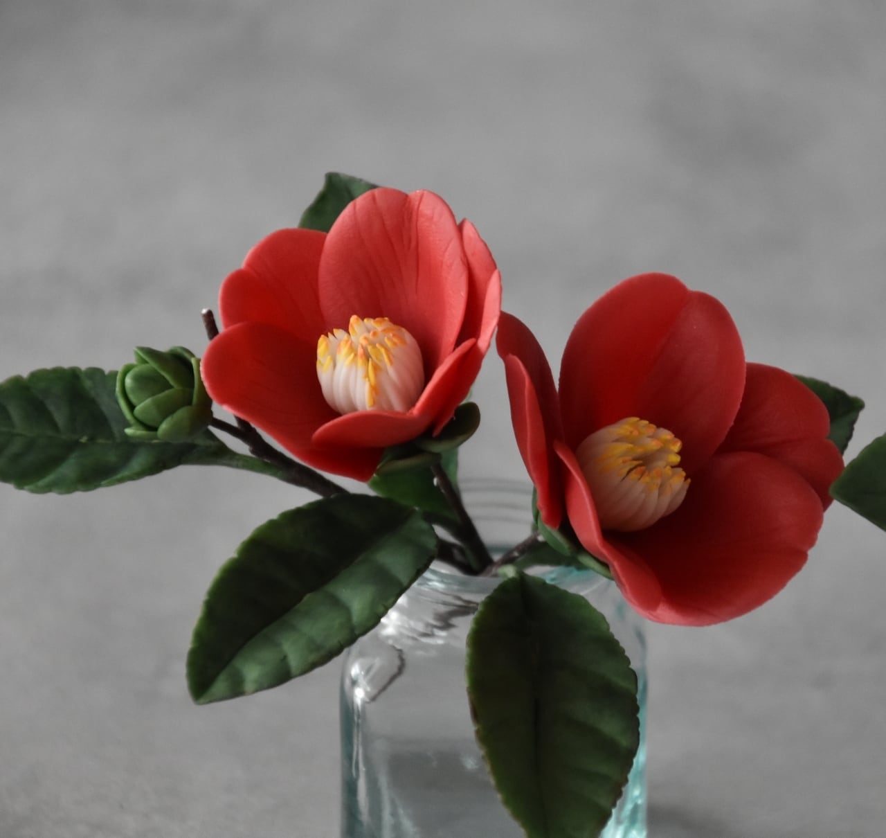 ◇粘土のお花◇ 椿 お正月アレンジ【紅白2個セット】 T1363 | oldfantasy