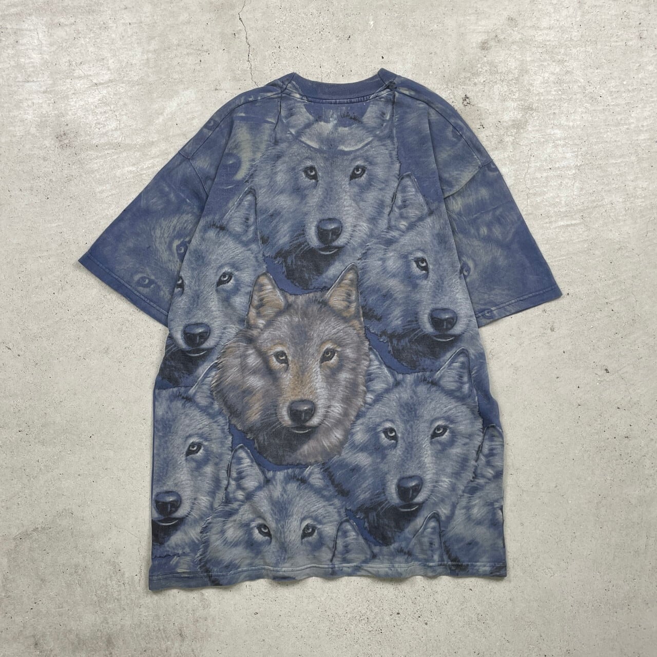 オオカミ 狼 オールオーバープリントTシャツ アニマル メンズL 古着