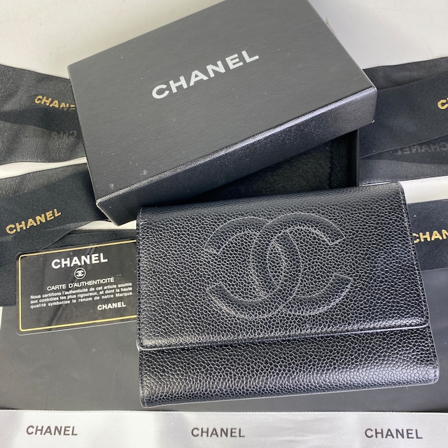 【最終処分SALE】CHANEL シャネル ココマークキャビアスキン 財布 ブラック A-7562