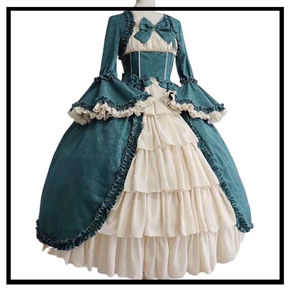 ビクトリア朝レトロドレス グリーン Black Lotus