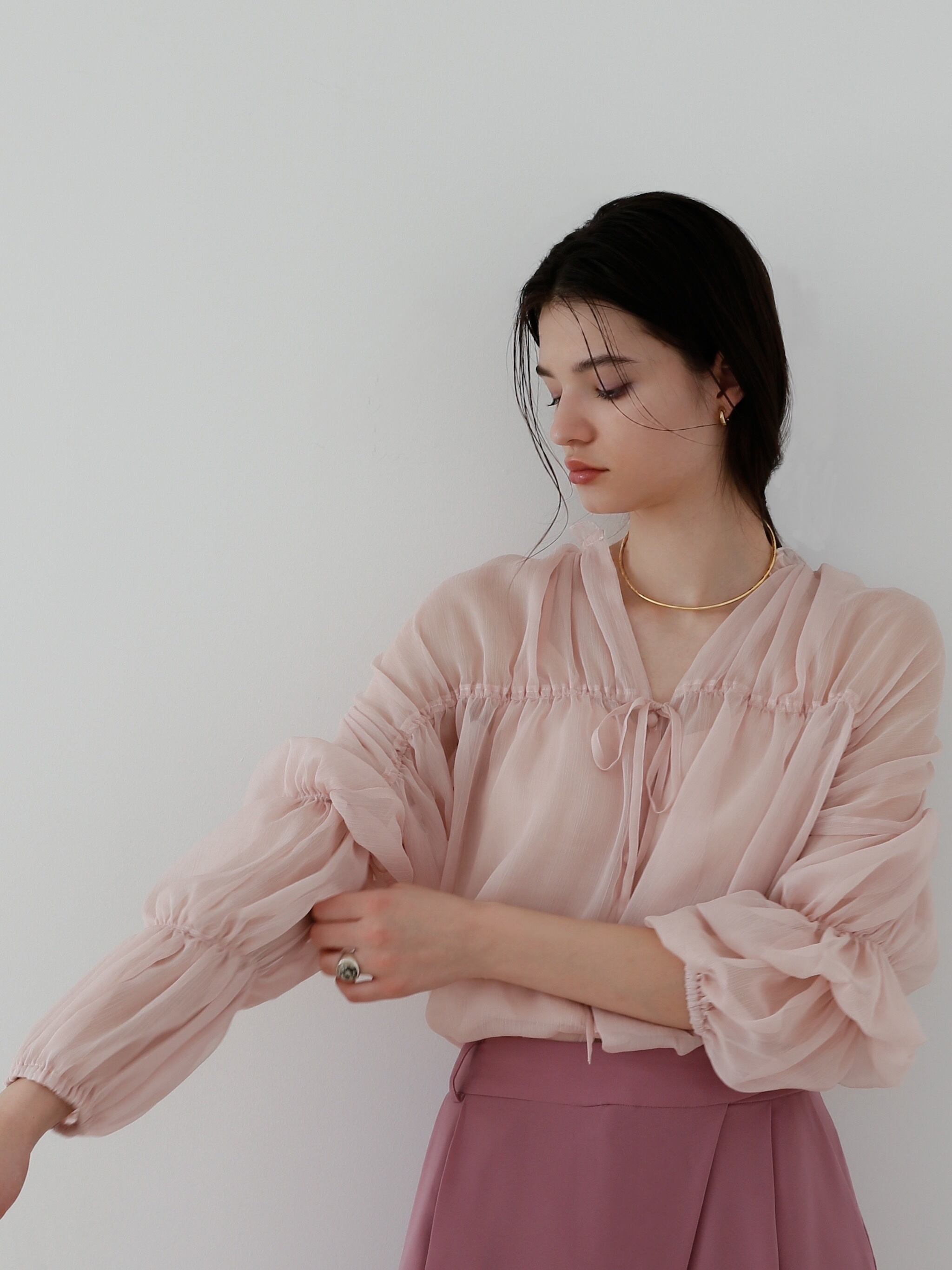 triple shirring blouse set(pink) | Katrin TOKYO