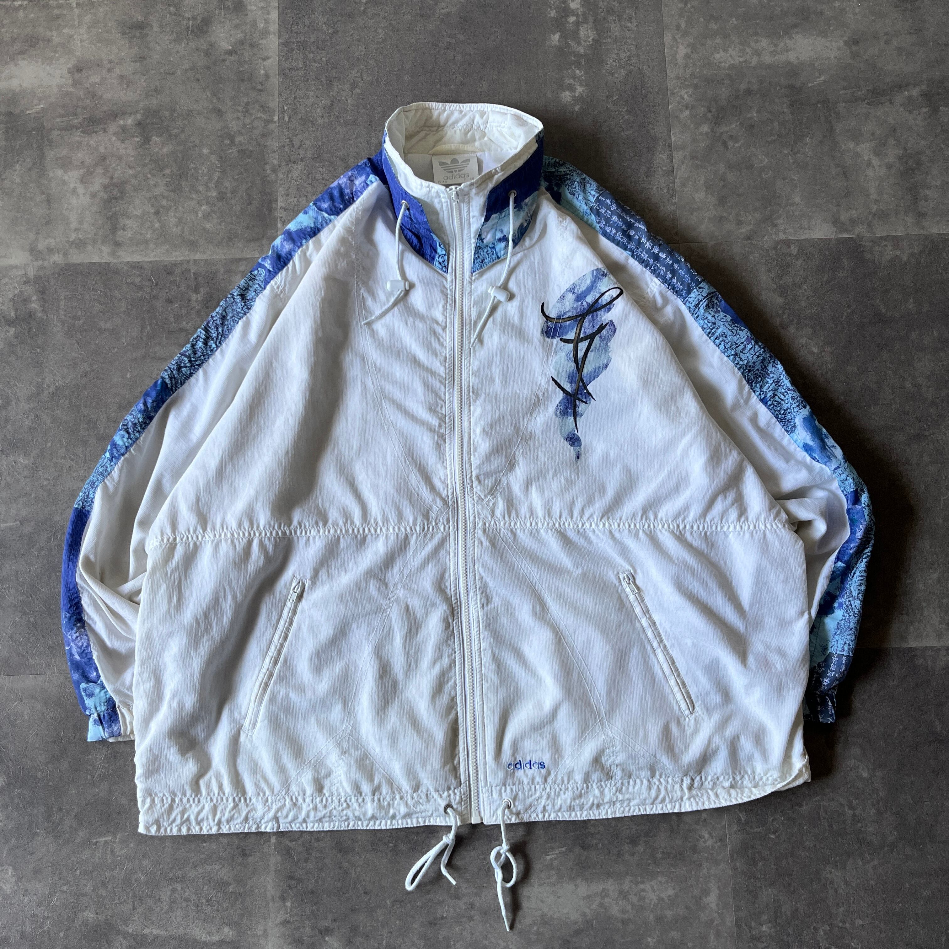 80's 90's adidas ナイロンジャケット  ホワイト adidas - 【adidas】希少 80s ナイロンジャケット 黒白 古着 vintageの