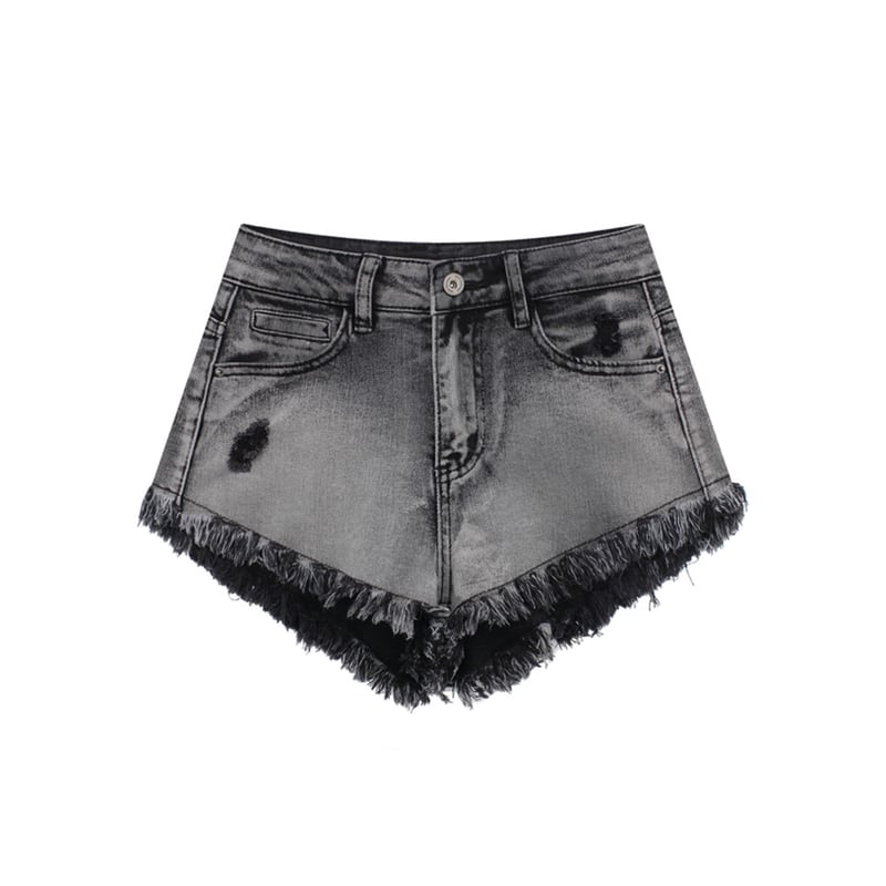 high waist damaged fringe hem denim shorts la1903