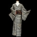 小紋 薔薇 横縞 モノトーン 袷着物 着物 きもの カジュアル着物 リサイクル着物 kimono 中古 仕立て上がり 身丈151cm 裄丈64.5cm