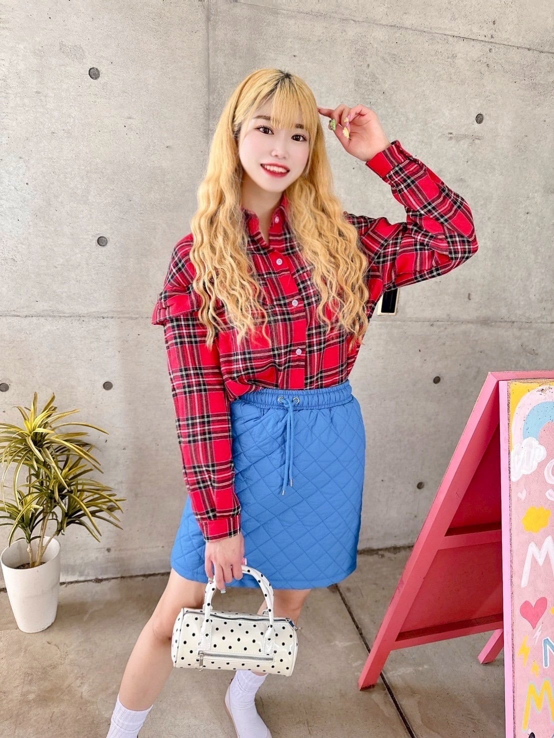 Blueキルティングスカート/韓国/レディースファッション/ミニスカート/タイト/可愛い/春/秋/冬(7-026)