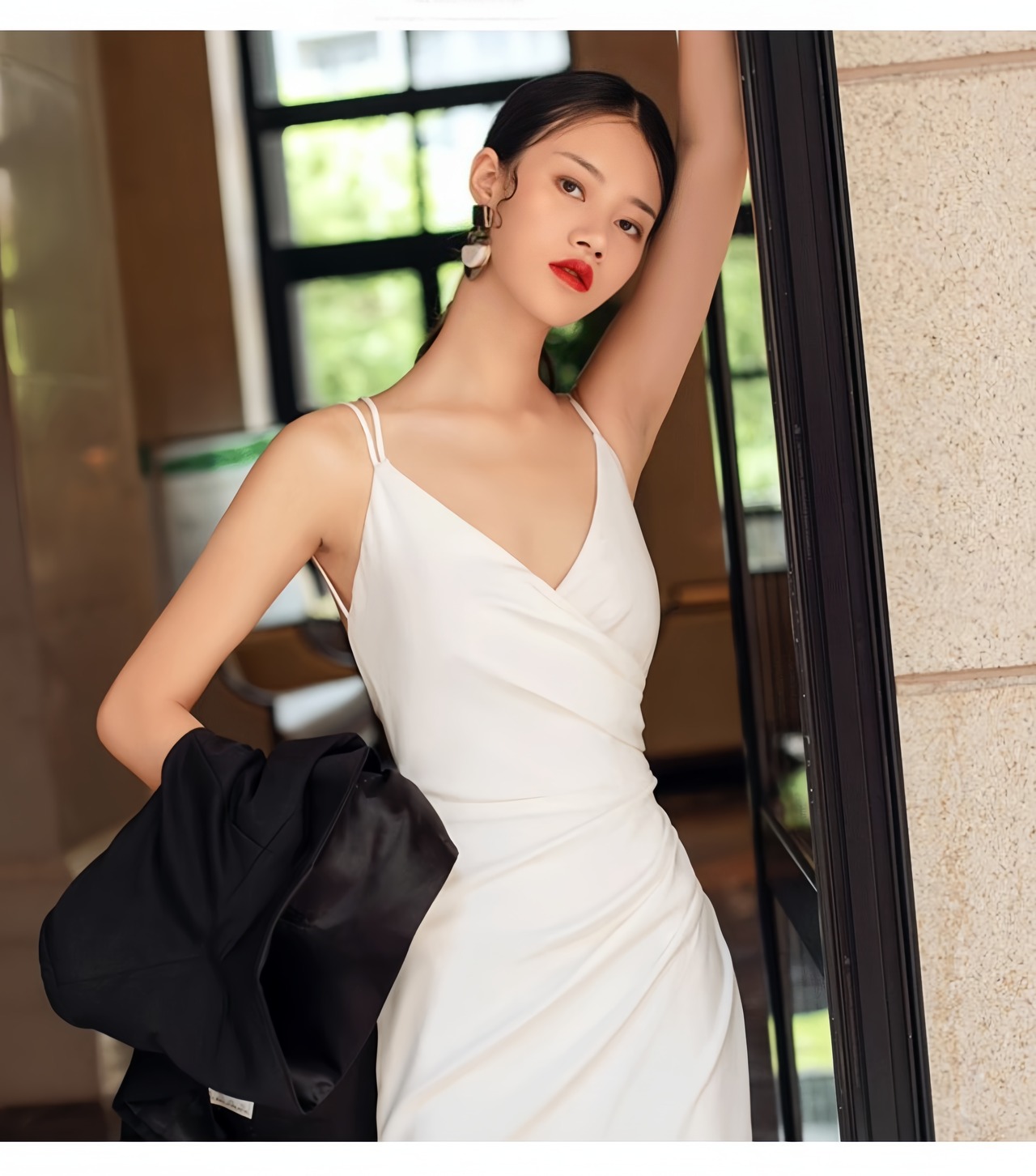 エレガント キャミソール パープル Vネックドレス 背中見せ 二次会  