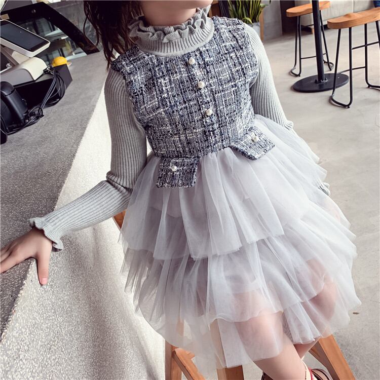 2色 ワンピース 女の子 子供 フォーマル ドレス 上品 韓国子供服 Kids One Piece White Gray Dress Antoinette