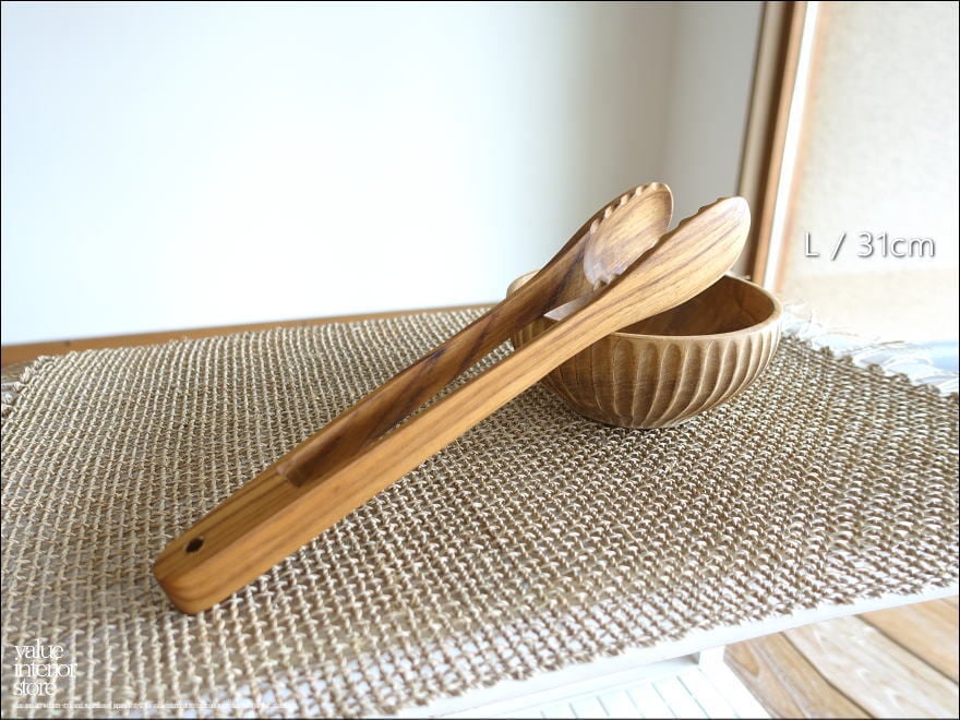 チーク無垢材 トングhemen/L 調理器具 木製トング キッチン用品 ウッドトング アウトドアギア バーベキュートング L約31cm
