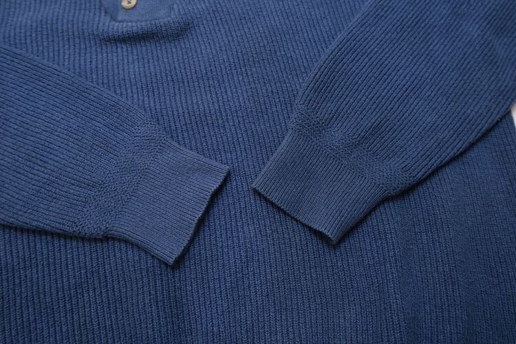 90's L.L.Bean indigo cotton henley-neck Sweater