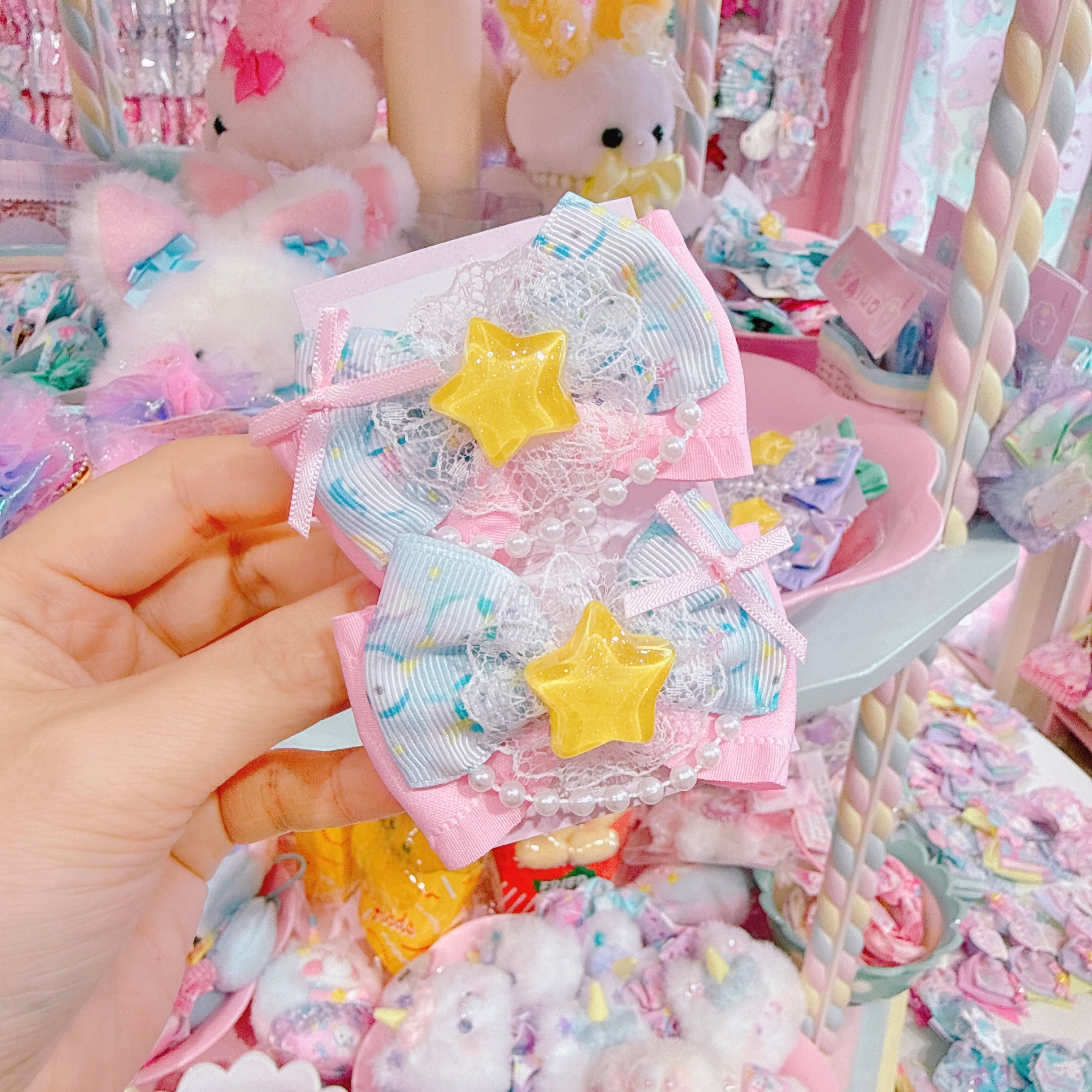 【F7】68-9ツインリボンヘアクリップ