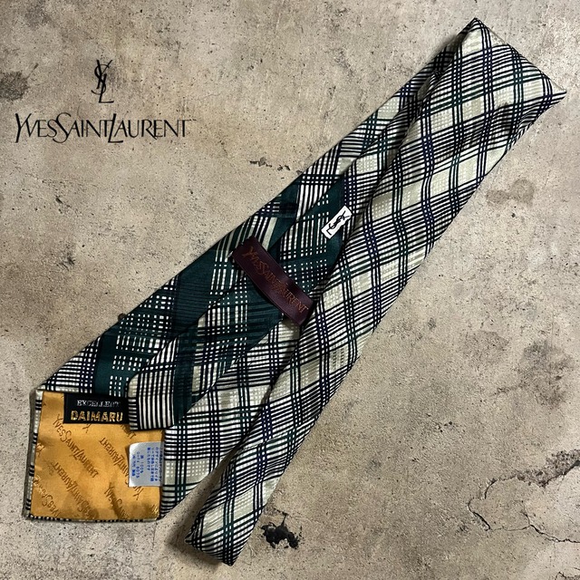 【Yves Saint Laurent】checkpattern silk necktie/イブサンローラン チェック柄 シルク ネクタイ/#0730/osaka