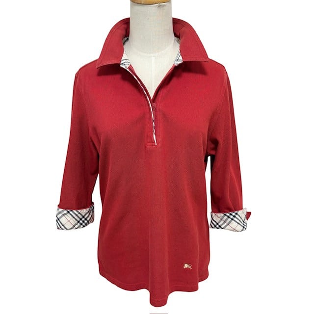 古着 バーバリー スキッパー ポロシャツ クリーニング済み ノバチェック 赤 レディース 大きいサイズ XL