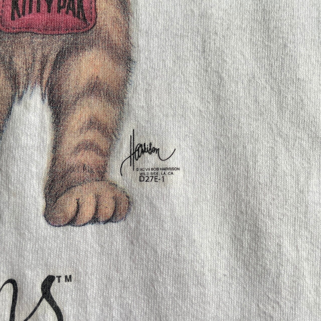 90年代 ボブ ハリソン アート アニマル 猫 両面プリントTシャツ メンズ