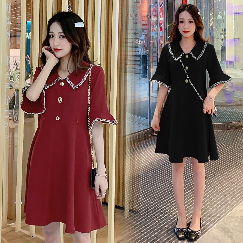 【新作】【送料無料】 マタニティウェア2019夏の新しい甘い人形の襟スリムなファッション小さな香りの外出妊婦の授乳ドレス-アリババ 大人ガーリー スウィート キュート カジュアル サマー 夏物 expec277559841855