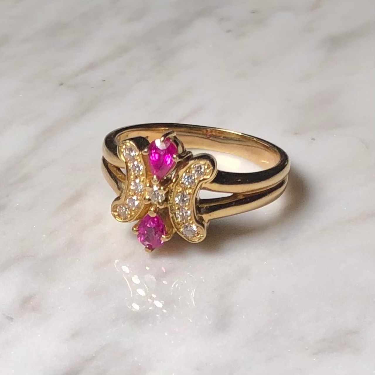 CELINE macadam design k18 gold ring set with ruby&diamond | NOIR 