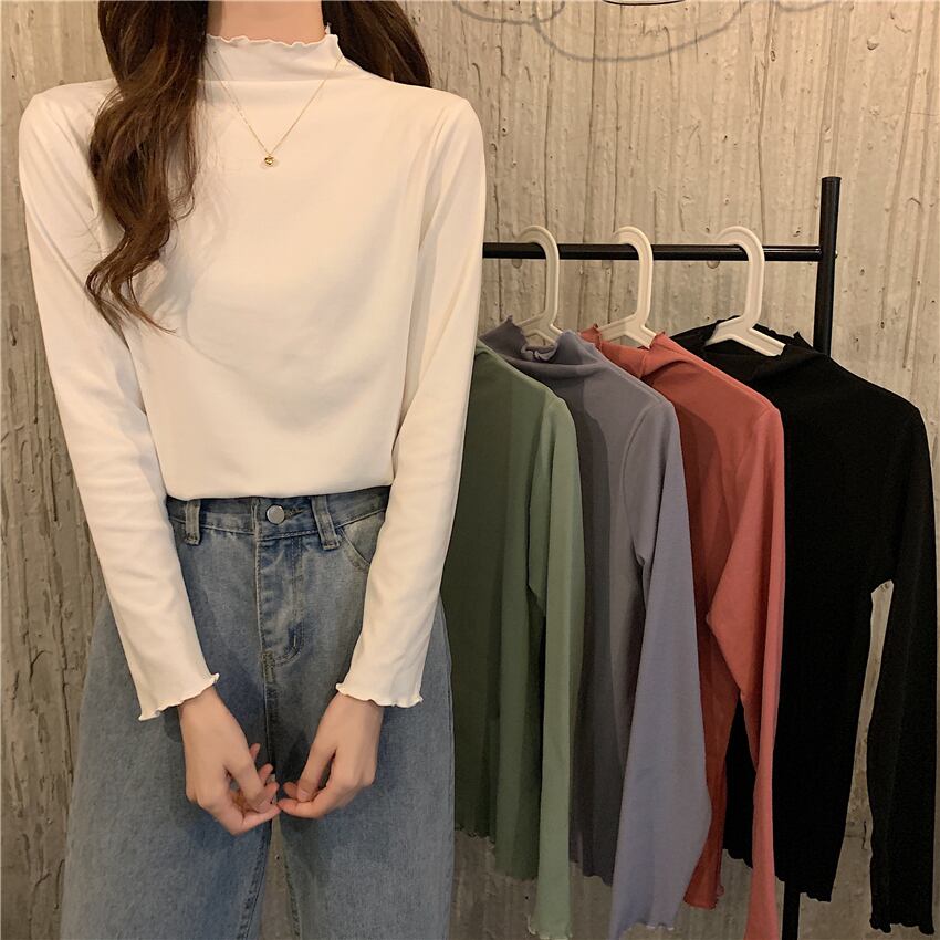 シャツ カラーホワイトスリムブラックTシャツ ロング ウィンター 冬物 萌量不足98406805797