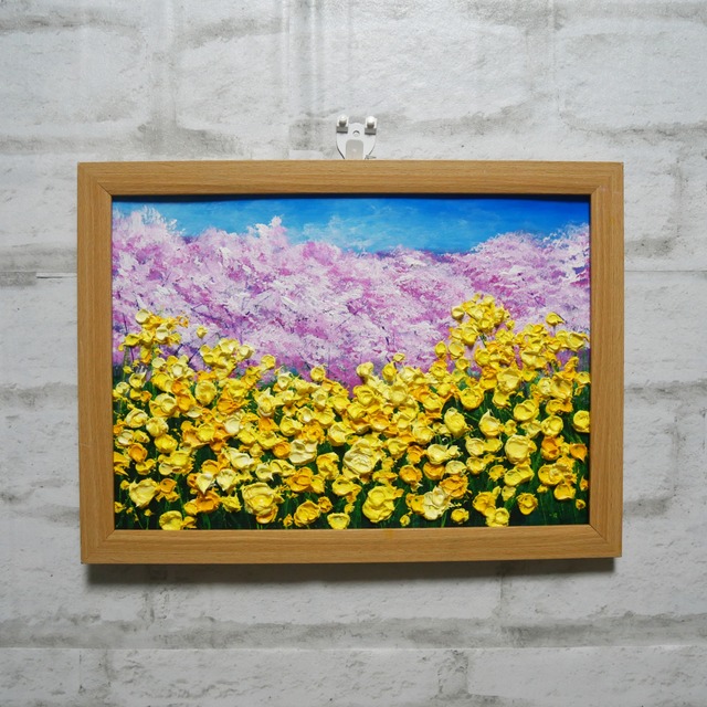 油絵 油彩 油彩画 絵 絵画【菜の花と桜】 | HIROSHI1990