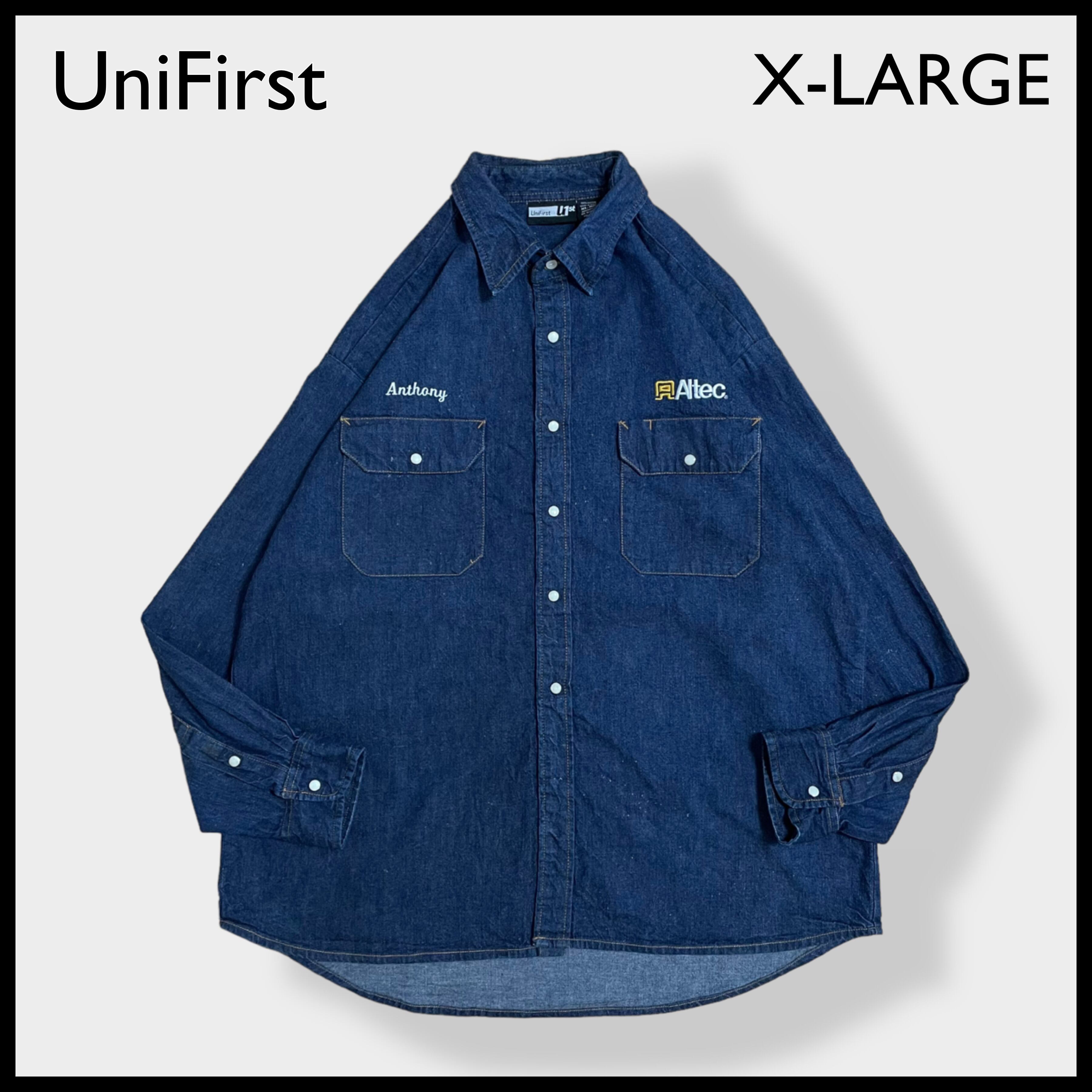 unifirst】デニムシャツ 企業系 刺繍ロゴ 長袖フラップポケット ...